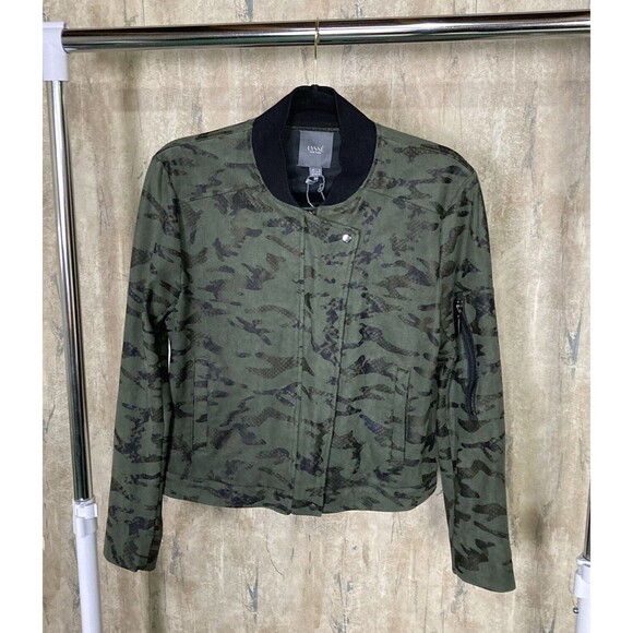 LYSSÉ NY Moto Zip Up Snap Jacket Camouflage Green Sz Medium Green Army Short EUC - Picture 9 of 14